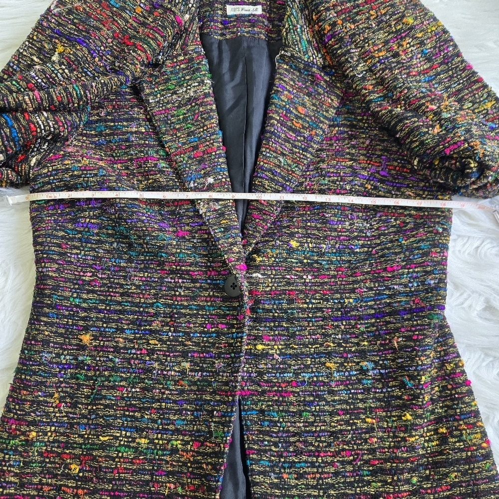 ANN MAY Size 6 Silk‎ Woven Dark Colorful Career Blazer Jacket Academia Old Money - Picture 6 of 12